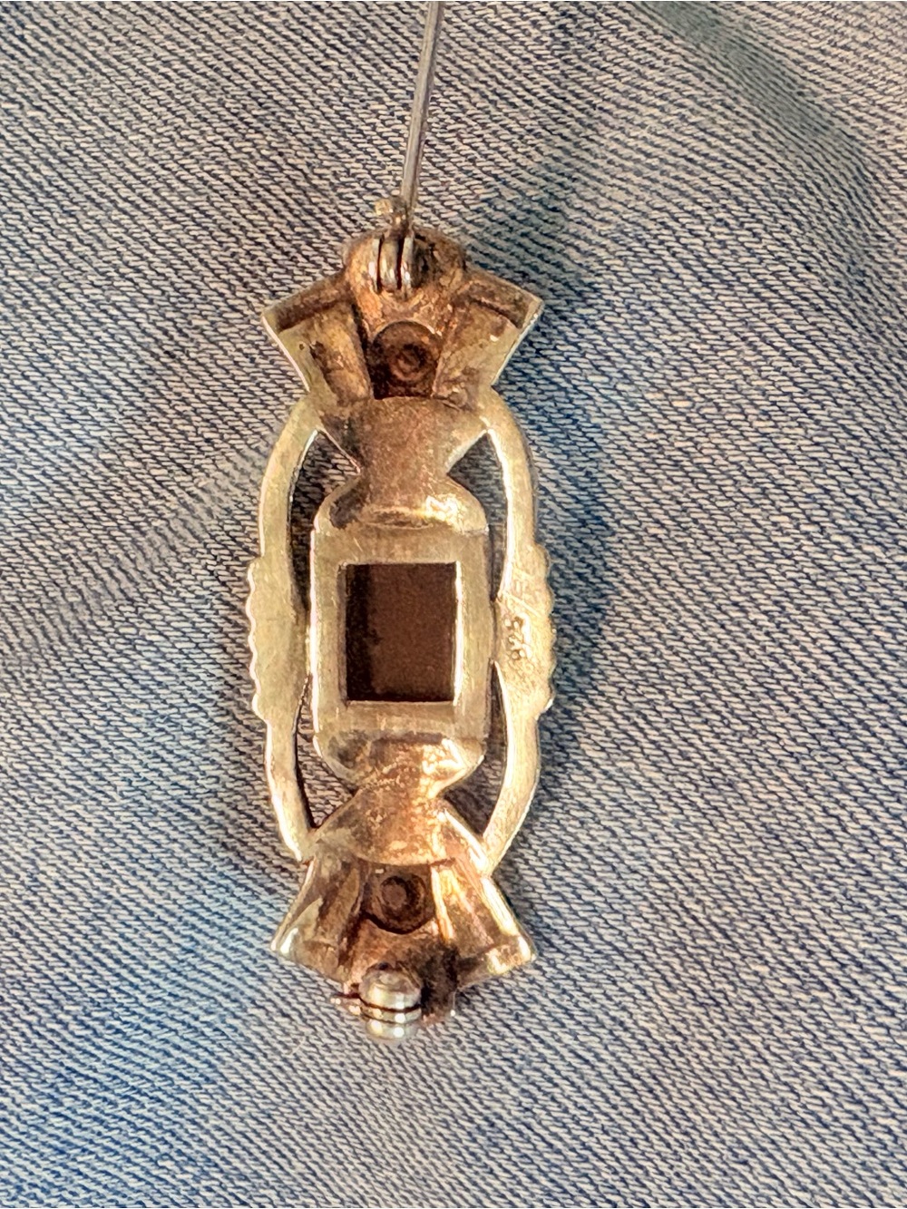 Vintage 925 Sterling Silver Marcasite Black Onyx Art Deco Bar Brooch - Picture 5 of 9